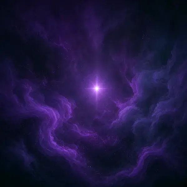 Abstract cover art: a violet star glowing through deep indigo clouds